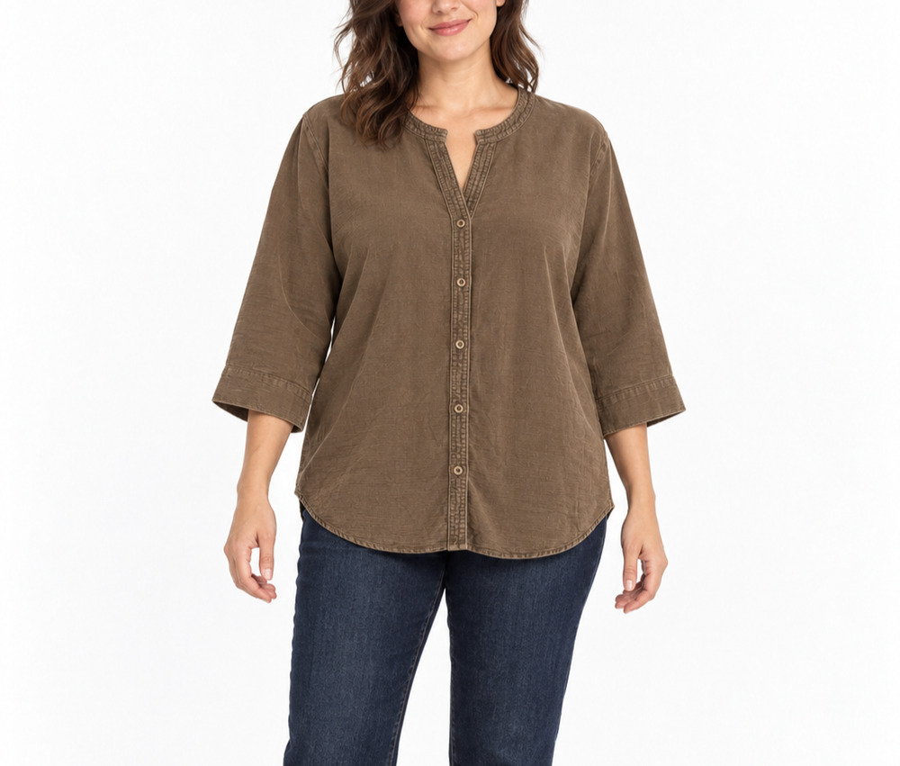 Vintage Hot Cotton Marc Ware Womens XL Brown Cotton USA Button Front Shirt